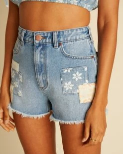 Best Sale 🥰 Billabong Wrangler Showdown Patch Work Denim Shorts BLUE SURF 🛒 -Womens-clothing Shop abjds00134 billabongw bjnw dtl1 1
