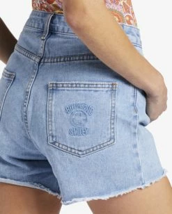 Deals 👏 Billabong X Smiley Smile At Ya Denim Shorts SMILEY WASH 🥰 -Womens-clothing Shop abjds00137 billabongw gep0 dtl1 1