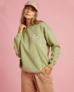 Budget ❤️ Billabong Tropical Feelings Crewneck Sweatshirt AVOCADO 🤩 -Womens-clothing Shop abjsf00428 billabongw avo bck1 1