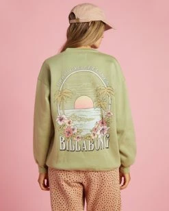 Budget ❤️ Billabong Tropical Feelings Crewneck Sweatshirt AVOCADO 🤩 -Womens-clothing Shop abjsf00428 billabongw avo frt1 1