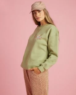 Budget ❤️ Billabong Tropical Feelings Crewneck Sweatshirt AVOCADO 🤩 -Womens-clothing Shop abjsf00428 billabongw avo sd1 1