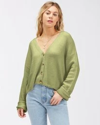 Hot Sale 🔥 Billabong Short N Sweet 2 Cropped Cardigan Sweater AVOCADO 🎁