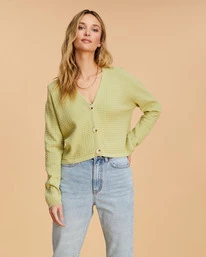 Promo 👏 Billabong Point Her Out Cropped Cardigan Sweater AGAVE ✔️