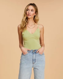 Discount ✔️ Billabong Point Her Out Cami Sweater Tank Top AGAVE 🎉