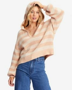 Discount 🛒 Billabong Mas Amor Hooded V-Neck Sweater NUDE MOOD 🎉 -Womens-clothing Shop abjsw00212 billabongw thb0 frt1 1