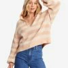 Discount 🛒 Billabong Mas Amor Hooded V-Neck Sweater NUDE MOOD 🎉 -Womens-clothing Shop abjsw00212 billabongw thb0 frt1