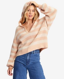 Discount 🛒 Billabong Mas Amor Hooded V-Neck Sweater NUDE MOOD 🎉