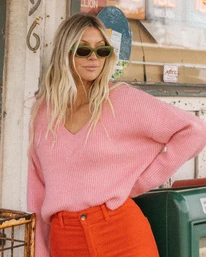 Buy ⭐ Billabong No Where Else V-Neck Sweater PINK SKIES 💯