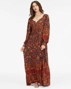 New 🛒 Billabong Mystic Dreamer Long Sleeve Maxi 👗 Dress BLACK MULTI ❤️ -Womens-clothing Shop abjwd00484 billabongw bml frt1 1