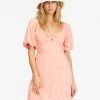Budget 🎉 Billabong Loving Life Puff Sleeve Mini 👗 Dress LIFES A PEACH 🧨 -Womens-clothing Shop abjwd00489 billabongw mhg0 frt1