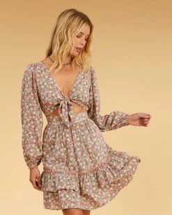 Coupon ✔️ Billabong Salty Blonde Ditsy Dreamer Long Sleeve Mini 👗 Dress MULTI 😍 -Womens-clothing Shop abjwd00491 billabongw mul frt1 1