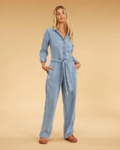Flash Sale 🔔 Billabong Salty Blonde Sunday Uniform Long Sleeve Jumpsuit SALTY BLUE 🔥 -Womens-clothing Shop abjwd00494 billabongw syl frt1 1