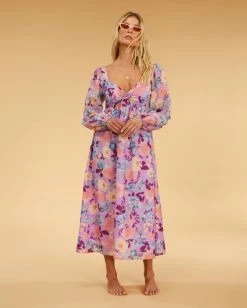 New ⌛ Billabong Salty Blonde Paradise Love Long Sleeve Midi 👗 Dress LOVIN LILAC 🔥 -Womens-clothing Shop abjwd00497 billabongw pkv0 frt1 1