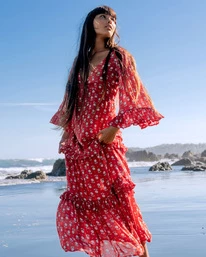 Wholesale โค๏ธ Billabong Time After Time V-Neck Maxi ๐ Dress RED MAGIC ๐