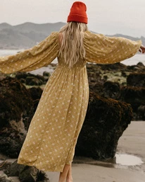 Best Pirce 👏 Billabong Better Days Long Sleeve Midi 👗 Dress OFF BLACK 😀