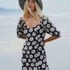 Discount 👍 Billabong Paradise Puff-Sleeve Floral Mini 👗 Dress OFF BLACK 💯