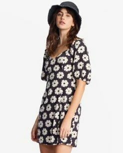 Discount 👍 Billabong Paradise Puff-Sleeve Floral Mini 👗 Dress OFF BLACK 💯 -Womens-clothing Shop abjwd00512 billabongw ofb sd1 1