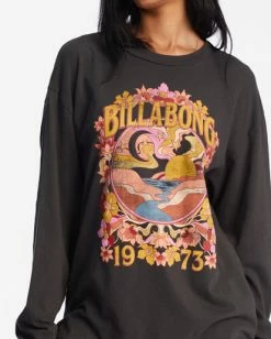 Promo 🎉 Billabong Flower Child Long Sleeve Graphic Boyfriend T-Shirt OFF BLACK ✨ -Womens-clothing Shop abjzt00968 billabongw ofb dtl1 1