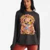 Promo 🎉 Billabong Flower Child Long Sleeve Graphic Boyfriend T-Shirt OFF BLACK ✨ -Womens-clothing Shop abjzt00968 billabongw ofb frt1
