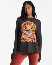 Promo 🎉 Billabong Flower Child Long Sleeve Graphic Boyfriend T-Shirt OFF BLACK ✨