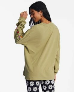 Flash Sale 🥰 Billabong Take It Easy Long Sleeve Graphic Boyfriend T-Shirt ARMY 💯 -Womens-clothing Shop abjzt00971 billabongw arm bck1 1