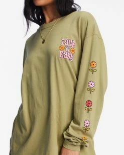 Flash Sale 🥰 Billabong Take It Easy Long Sleeve Graphic Boyfriend T-Shirt ARMY 💯 -Womens-clothing Shop abjzt00971 billabongw arm dtl1 1