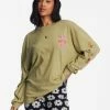Flash Sale 🥰 Billabong Take It Easy Long Sleeve Graphic Boyfriend T-Shirt ARMY 💯 -Womens-clothing Shop abjzt00971 billabongw arm frt1