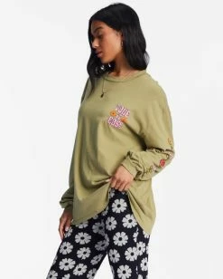 Flash Sale 🥰 Billabong Take It Easy Long Sleeve Graphic Boyfriend T-Shirt ARMY 💯 -Womens-clothing Shop abjzt00971 billabongw arm sd1 1