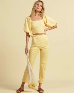 Hot Sale 🤩 Billabong Salty Blonde Moonlight High-Rise Pant PINA COLADA 😀 -Womens-clothing Shop j3273bmo billabongw pca frt2 1