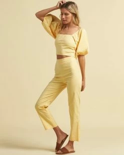 Hot Sale 🤩 Billabong Salty Blonde Moonlight High-Rise Pant PINA COLADA 😀 -Womens-clothing Shop j3273bmo billabongw pca sd1 1