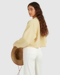 Hot Sale ⌛ Billabong Hey Gday Cropped Crewneck Sweatshirt SURFSIDE 👏 -Womens-clothing Shop ubjft00103 billabongw srt bck1 1