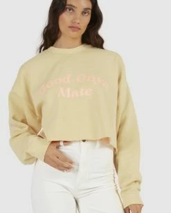 Hot Sale ⌛ Billabong Hey Gday Cropped Crewneck Sweatshirt SURFSIDE 👏 -Womens-clothing Shop ubjft00103 billabongw srt dtl1 1