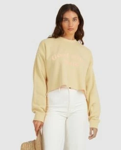 Hot Sale ⌛ Billabong Hey Gday Cropped Crewneck Sweatshirt SURFSIDE 👏 -Womens-clothing Shop ubjft00103 billabongw srt frt2 1