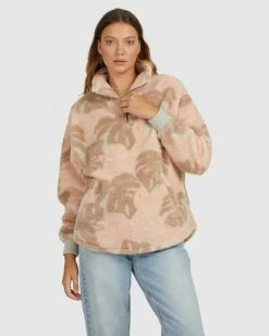 Discount ✨ Billabong Kalluah Half-Zip Pullover Sweatshirt PEONY 🎁 -Womens-clothing Shop ubjft00139 billabongw peo frt1 1