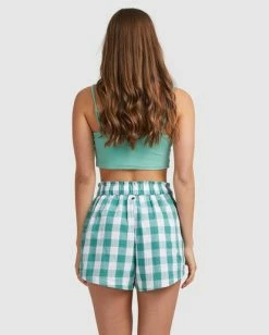 Flash Sale ✨ Billabong Steph Claire Smith Bluesky High-Waist Elastic Shorts TEAL 😀 -Womens-clothing Shop ubjns00129 billabongw tea bck1 1