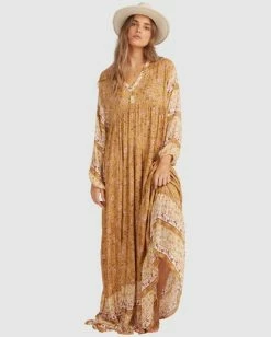 Outlet ✨ Billabong Shine On Eco Maxi 👗 Dress MUSTARD 🤩 -Womens-clothing Shop ubjwd00168 billabongw mus frt1 1